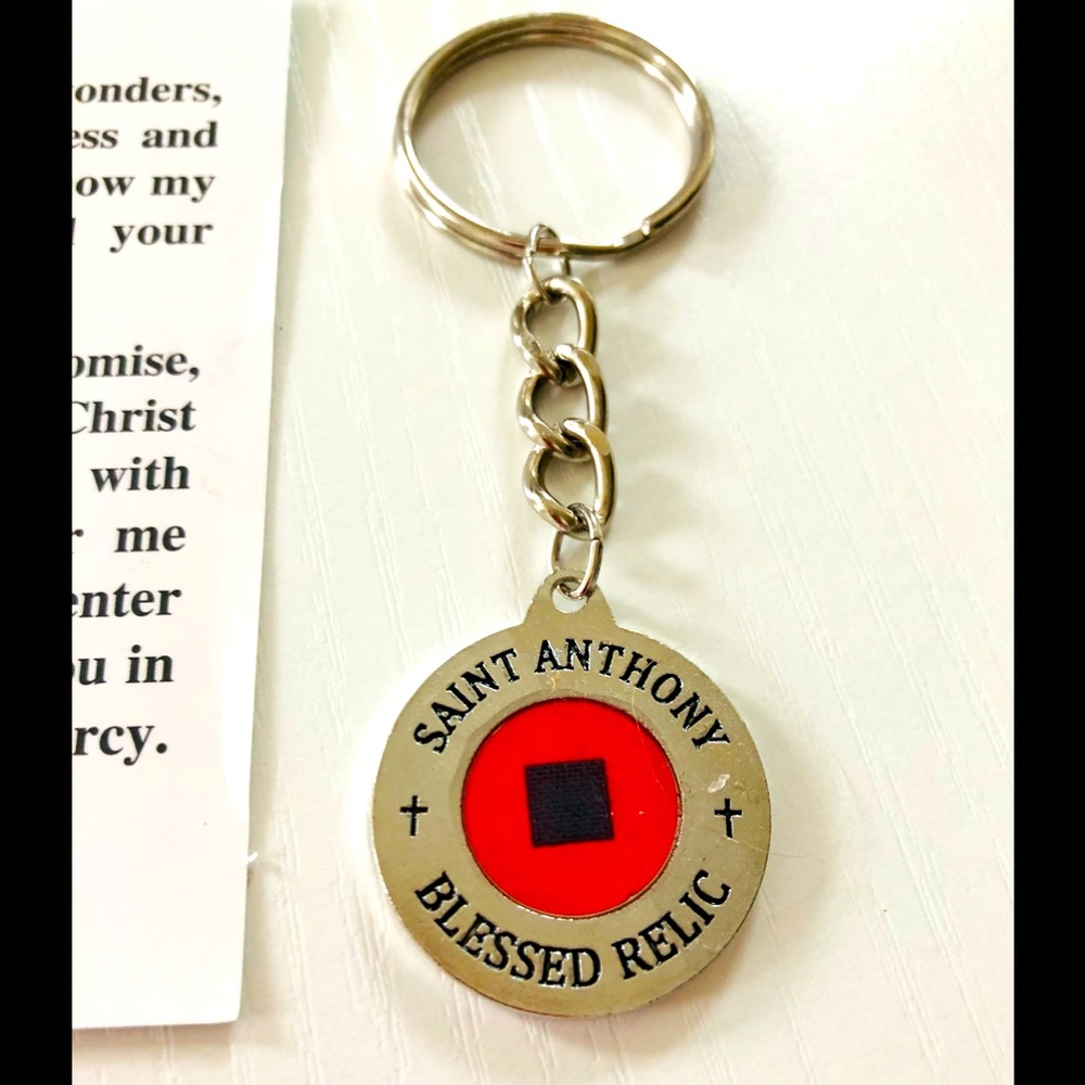 Blessed Saint Anthony relic keychain set and prayer card.Silvertone double sided - Picture 8 of 11